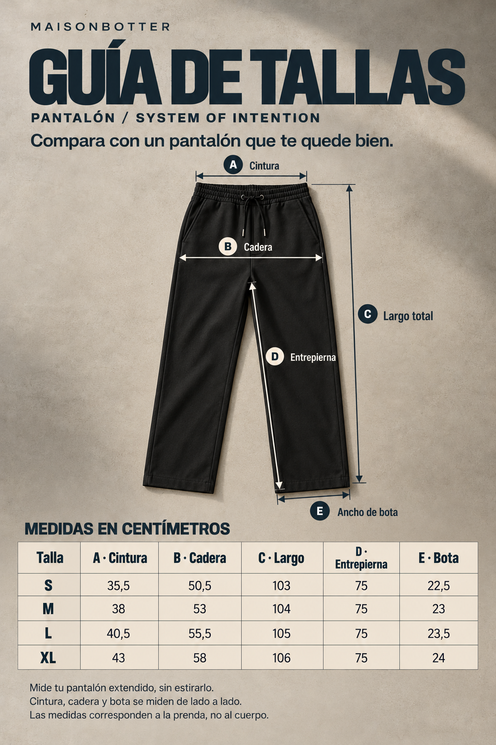 Guía de tallas — Pantalón Precision Black by Maison Botter