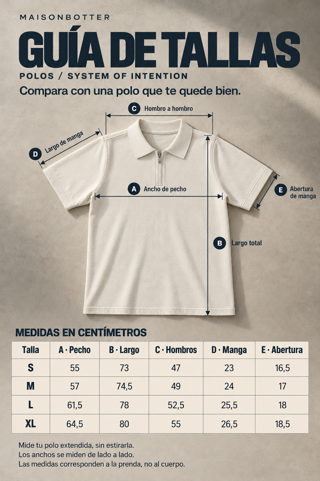 Guía de tallas — Camisa Polo Conviction by Maison Botter